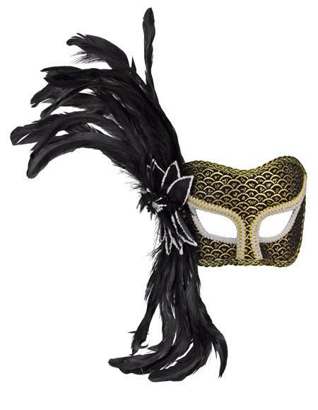 Women's Gold Side Feather Masquerade Mask Alternative Third Image