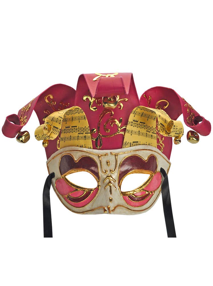 Half Face Red Musical Jester Men's Masquerade Mask Alternative