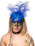 Deluxe Hand Held Blue and Gold Masquerade Mask with Tall Feathers - Main Image