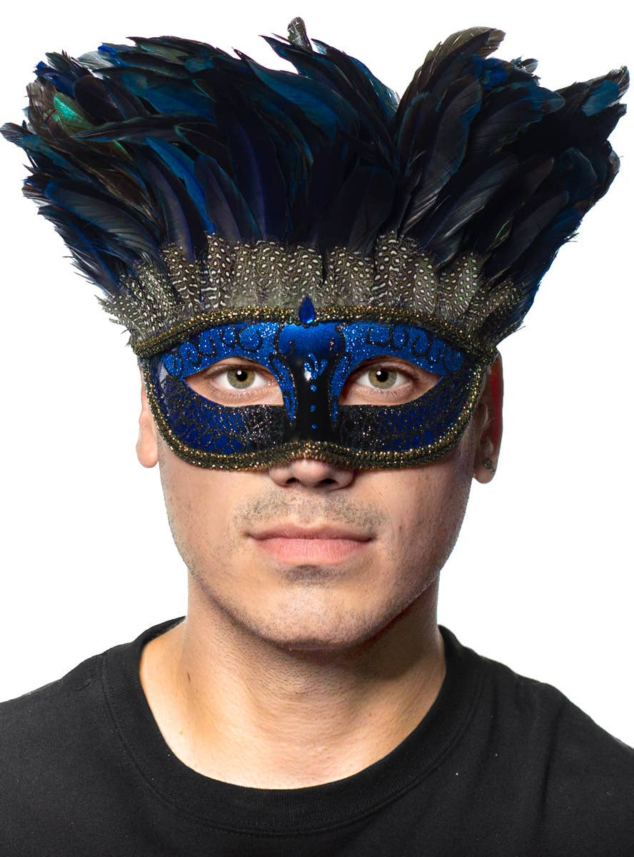 Blue Feather Mystery Masquerade Mask Image
