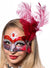 Silver Glitter Masquerade Mask with Red & Gold Swirls and Side Feathers View 1