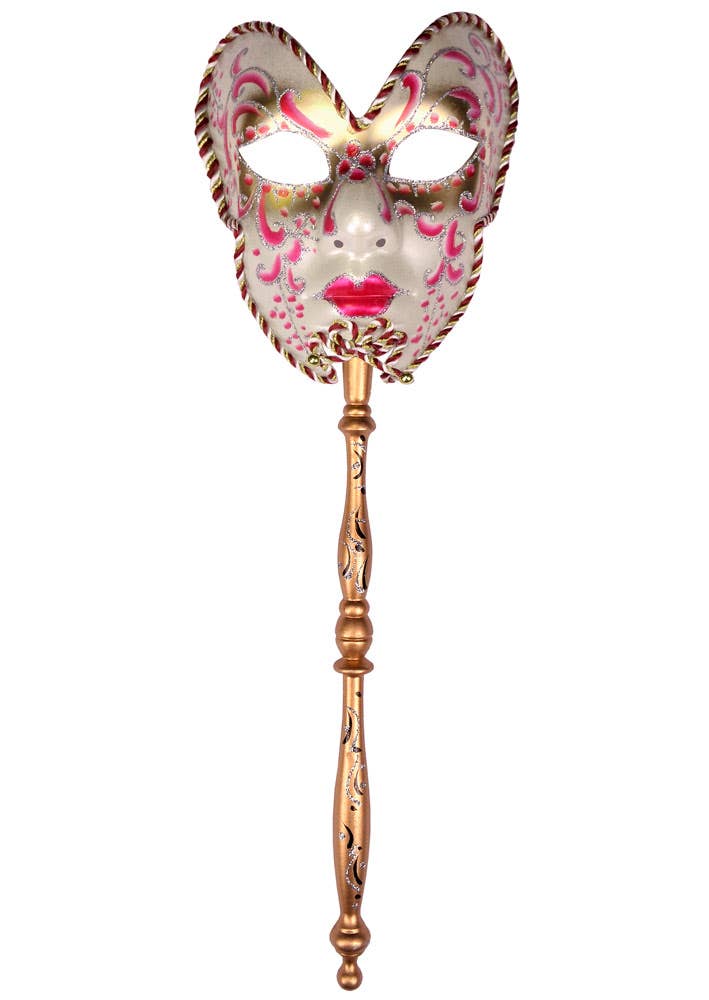 5 Pack Women's Pink Volto Hand Held Venetian Mask Alternative Image