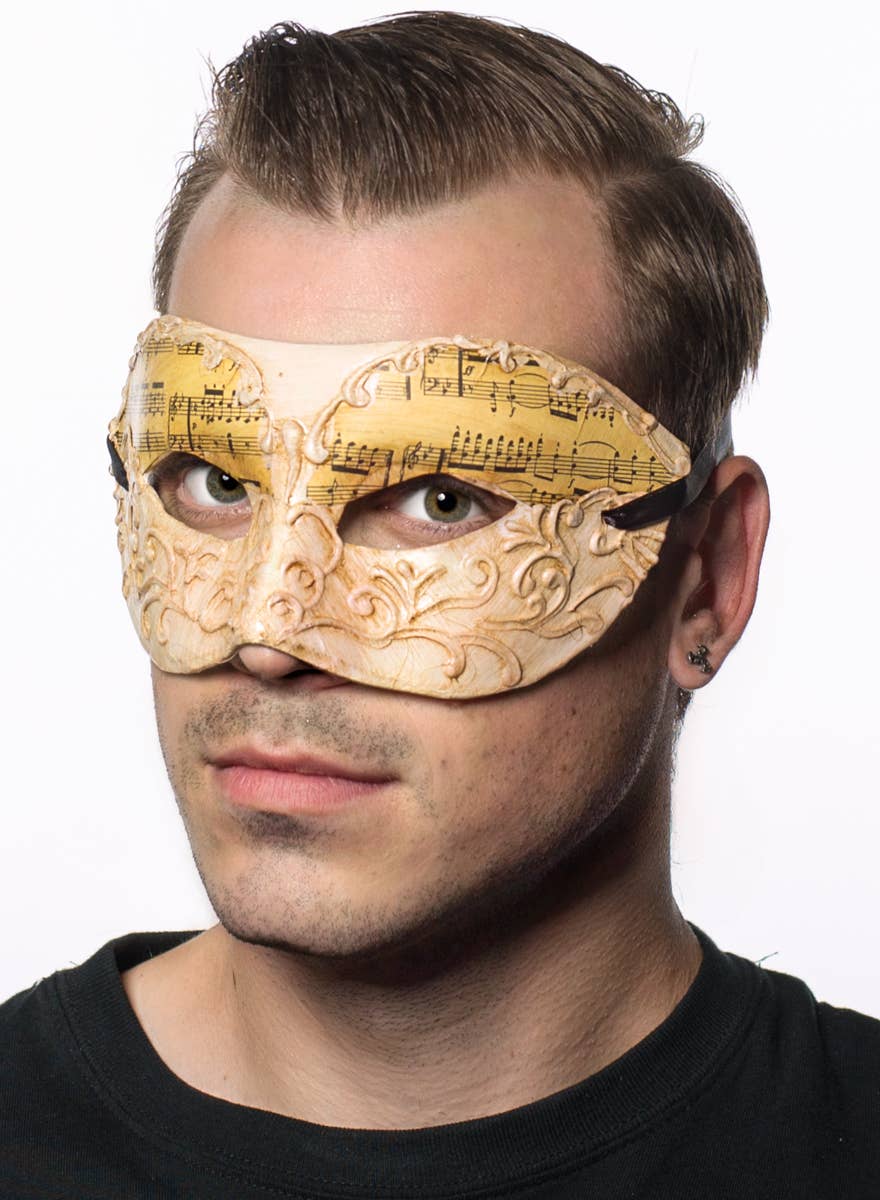 Men's Music Notes White Antique Venetian Mask Side Image