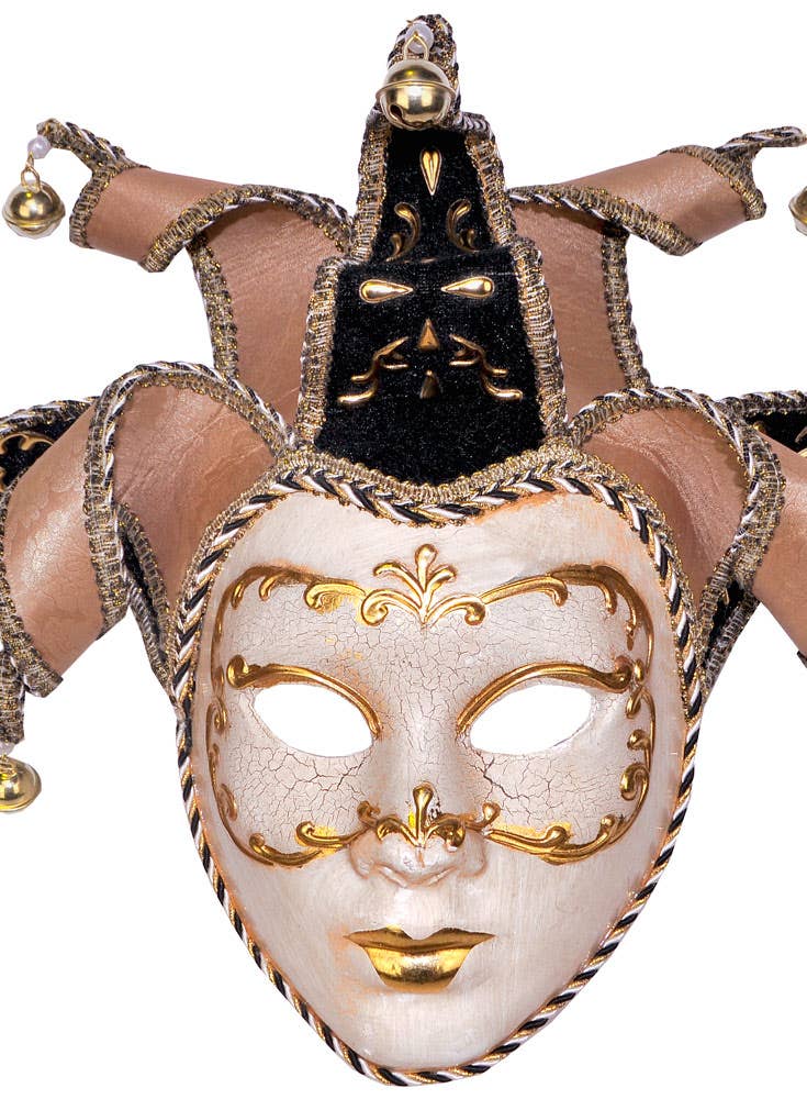 Women's Cream Deluxe Full Face Venetian Jester Mask Close Image