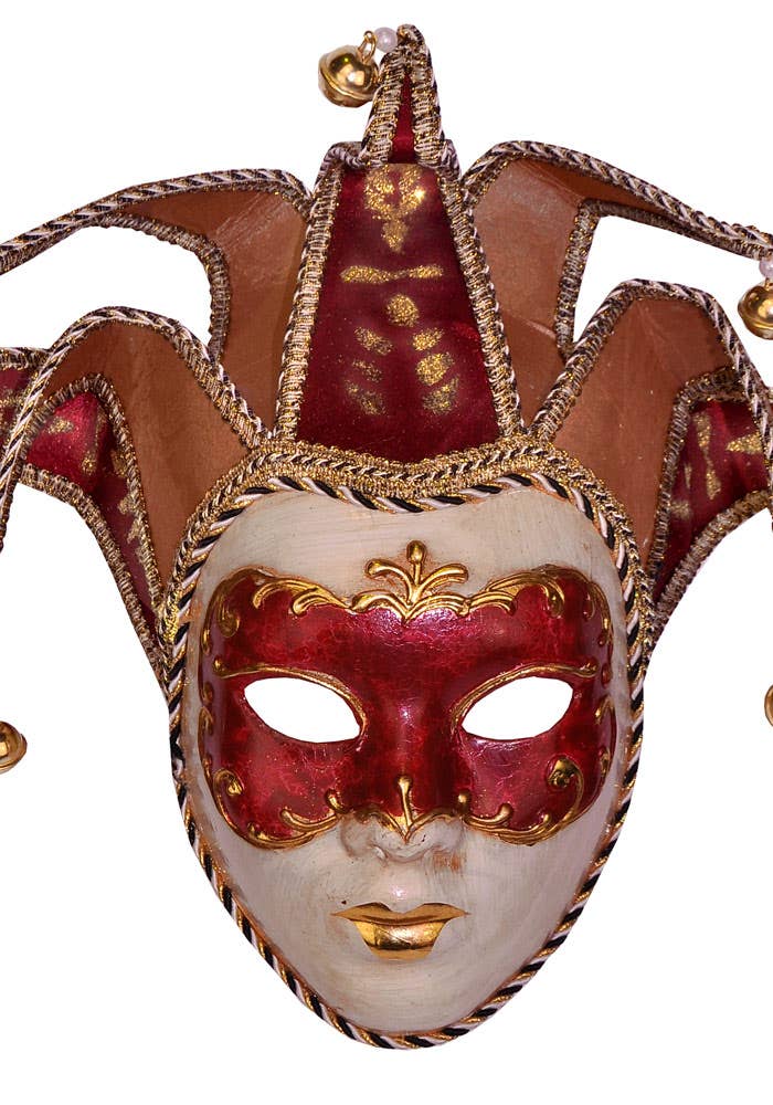 Adults Deluxe Red Full Face Jester Masquerade Mask Close Image