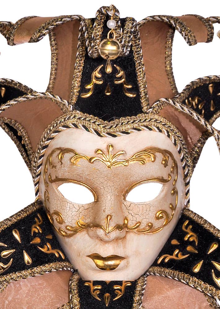 Deluxe Venetian Full Face Cream and Black Medusa Masquerade Mask - View 2