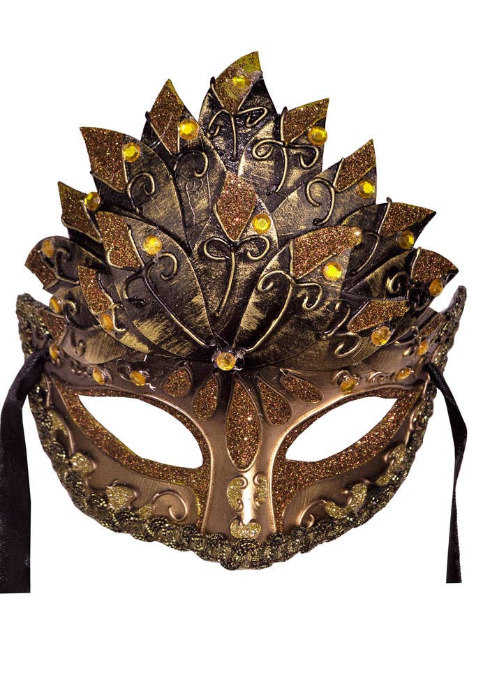 Men's Copper And Bronze Center Overlay Venetian Mask - Alternative Image