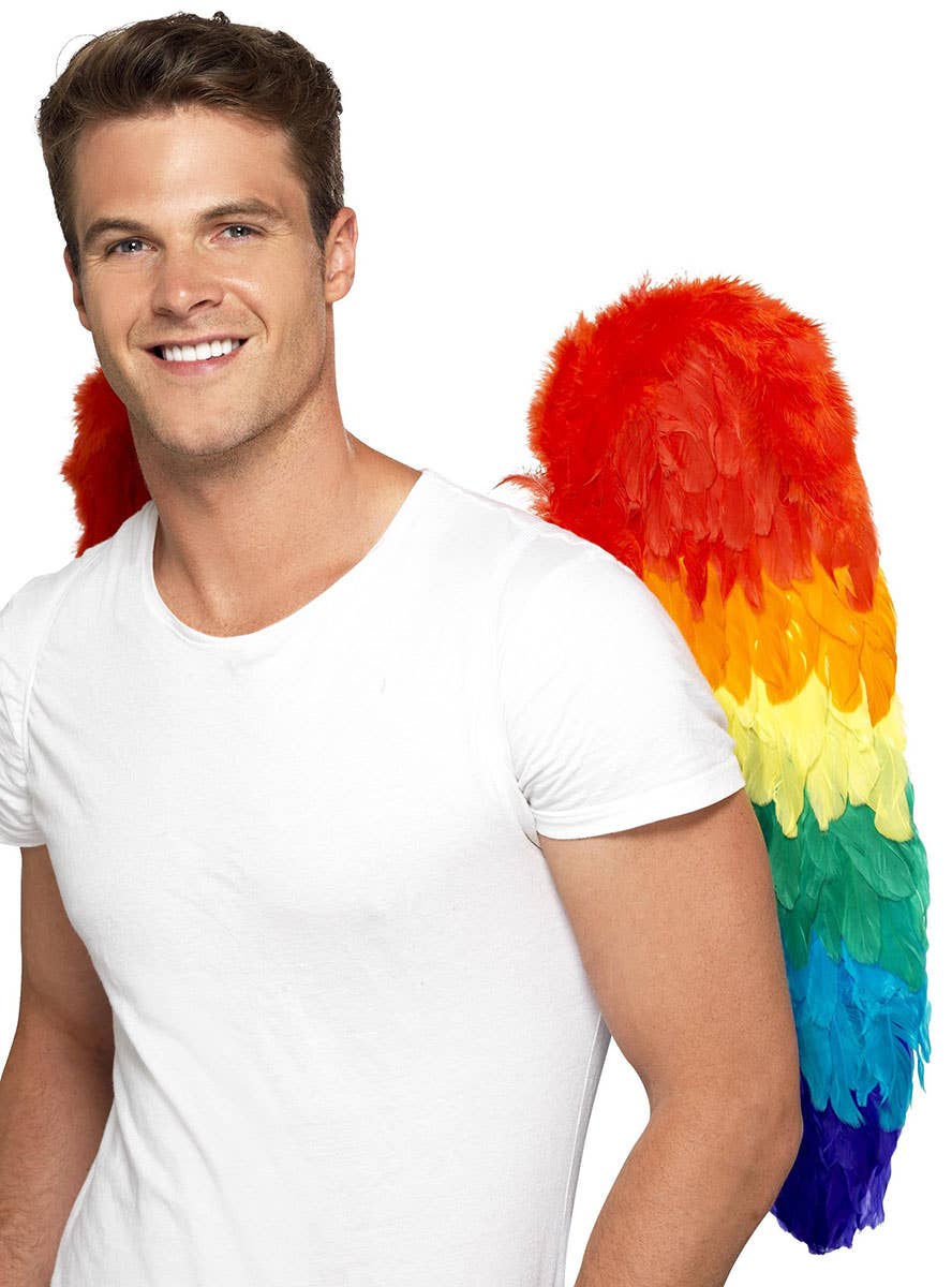 Image of Large Rainbow Feather Men's Mardi Gras Angel Wings - Alternate View