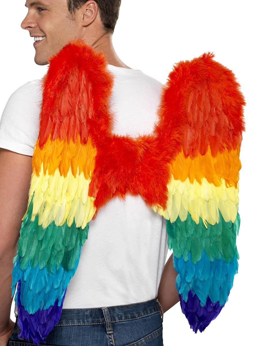Image of Large Rainbow Feather Men's Mardi Gras Angel Wings - Main View