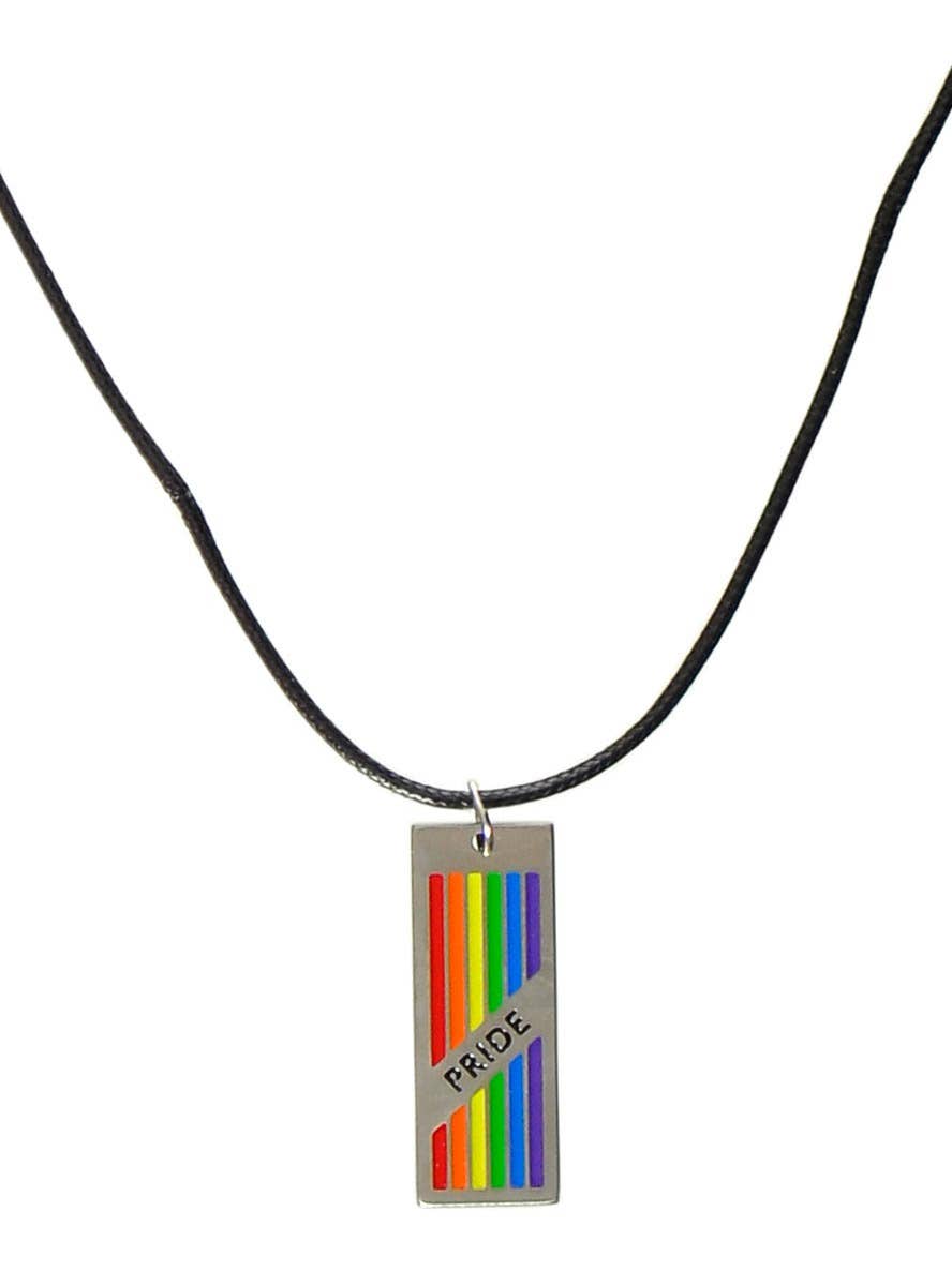 Image of Rainbow Pride Dog Tag Mardi Gras Costume Necklace - Close Image