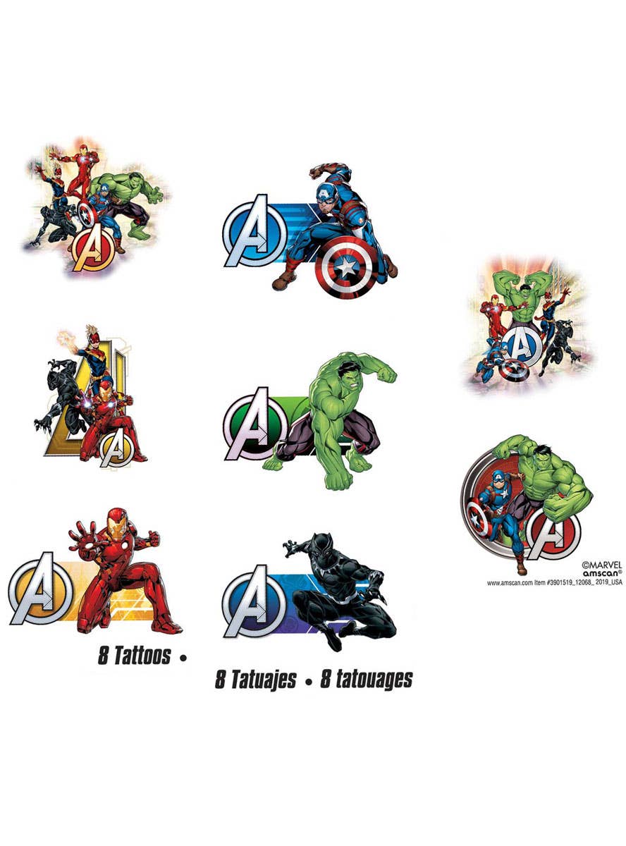 Image of Marvel Avengers Powers Unite 8 Pack Tattoo Party Favours