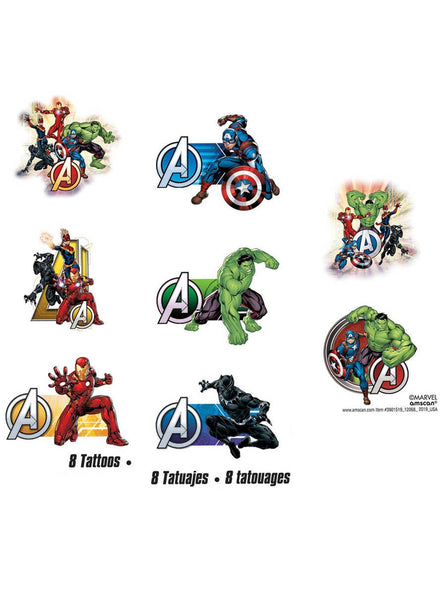 Image of Marvel Avengers Powers Unite 8 Pack Tattoo Party Favours