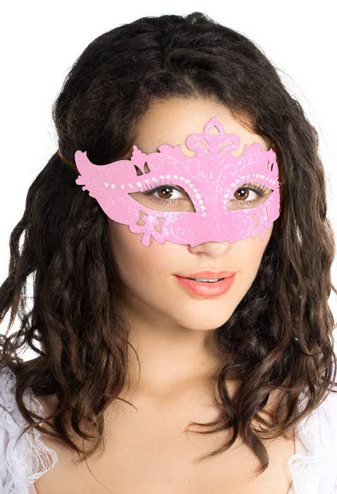 Light Pink Glitter and Cut Outs Masquerade Mask - Main Image