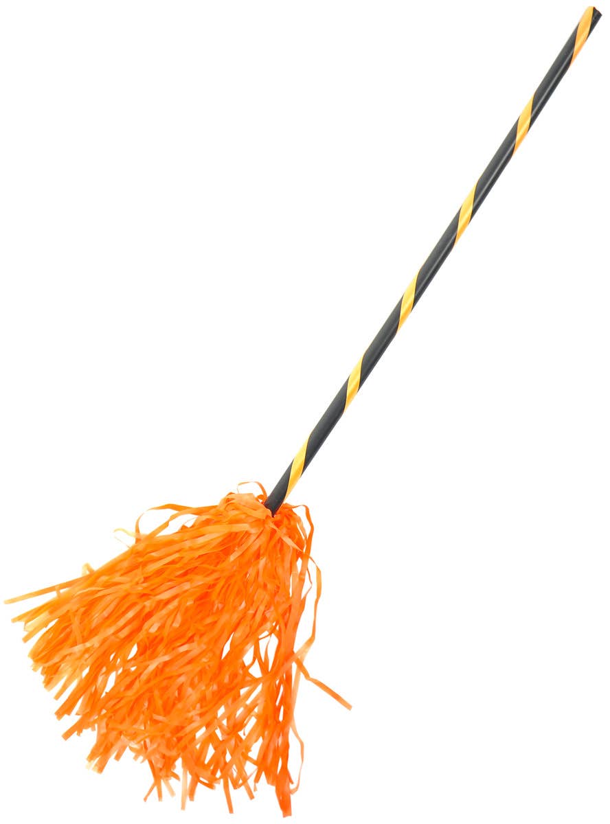 Image of Matte Tinsel Black and Orange Broomstick Halloween Accessory