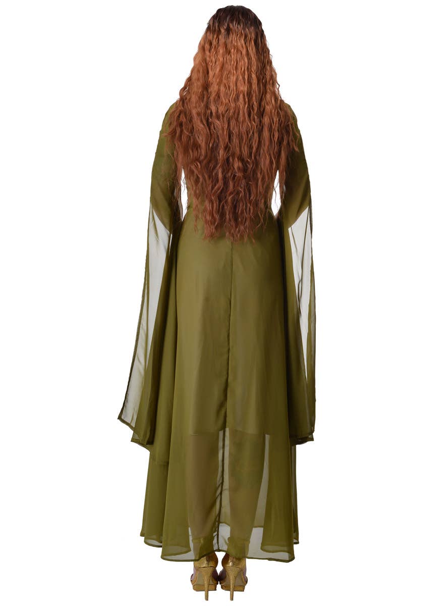 Image of Sheer Olive Green Women's Medieval Costume Dress - Back View