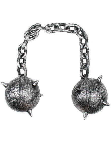 Image of Medieval Spiked Silver Maces on Chain Costume Weapon