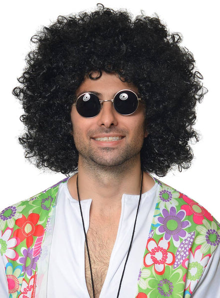 Mens 70's Mega Black Afro Costume Wig - Front Image