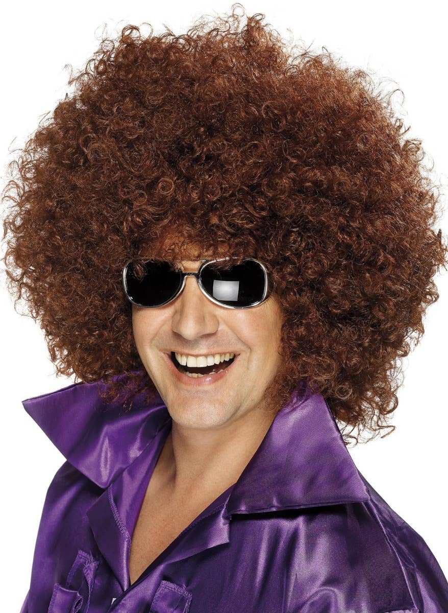 Men's Brown Mega Afro Costume Wig Main Image