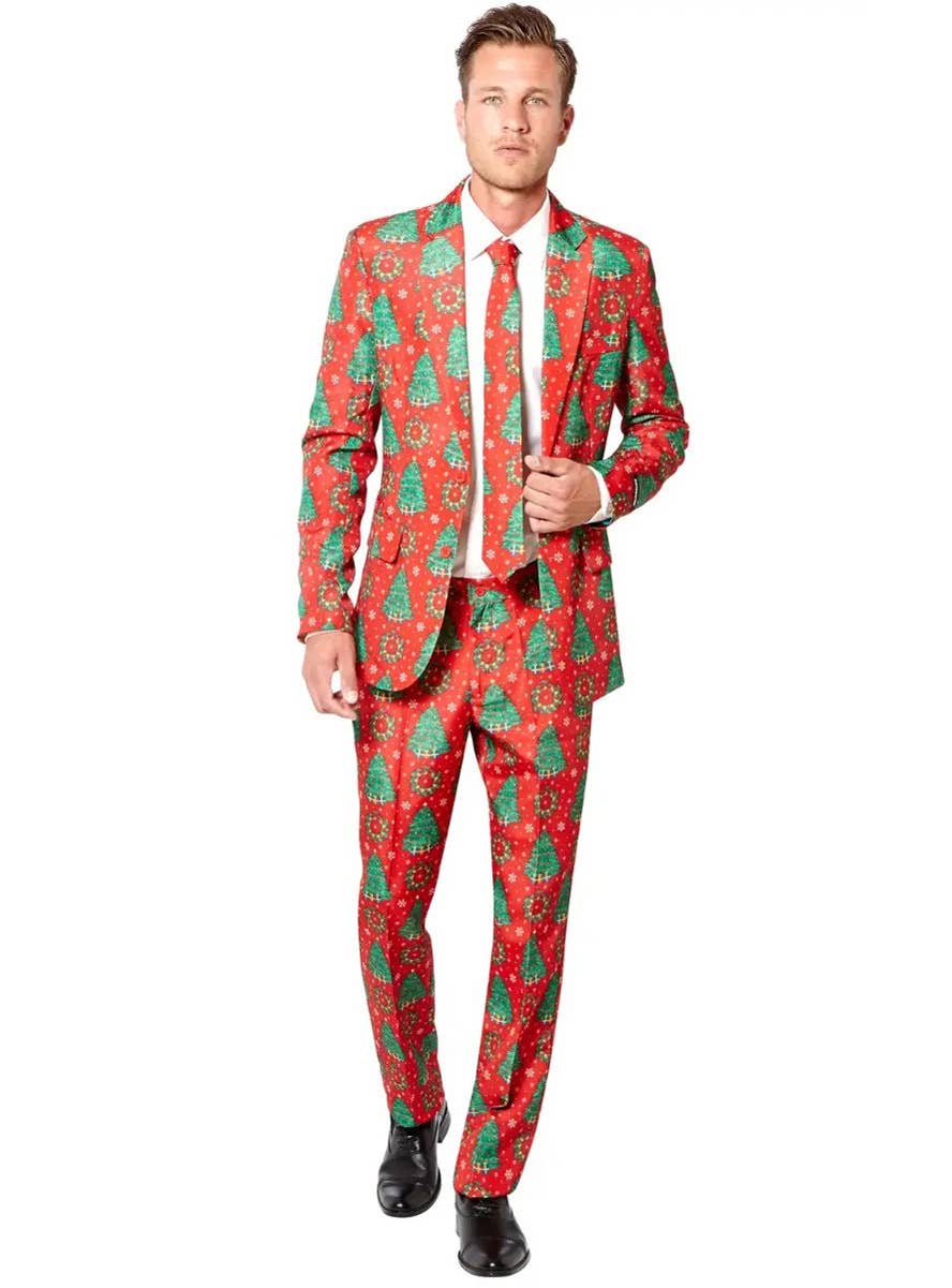 Red Christmas Tree and Wreath Men's Suitmeister Xmas Costume Suit - Main Image