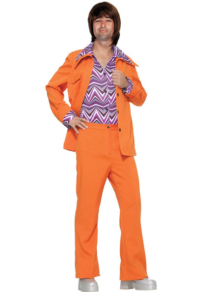 Mens Orange 1970s Costume Leisure Suit - Main Image