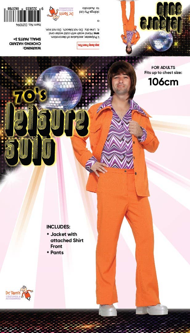 Mens Orange 1970s Costume Leisure Suit - Pack Image