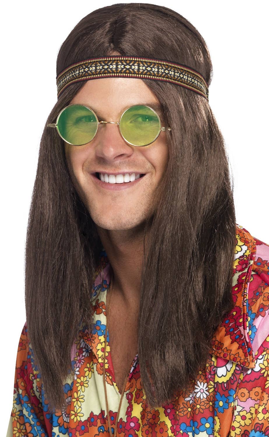 Groovy Hippie Mens 60s Brown Costume Wig and Accessory Kit 