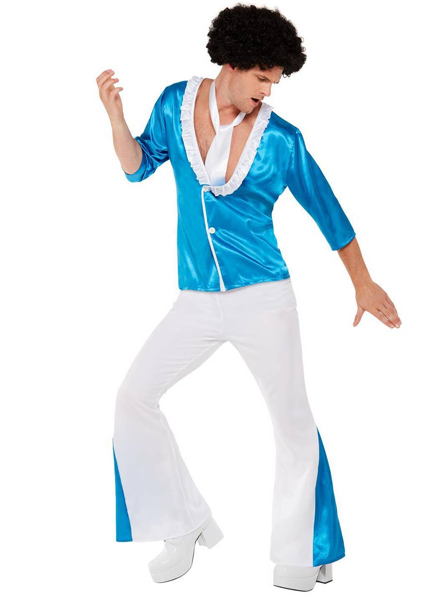 Blue and White Men's Groovy 1970's Costume - Alternative Image