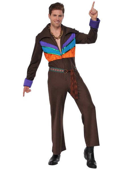 Men's 1970's Hippie Guy Brown  Costume Jumpsuit - Main Image