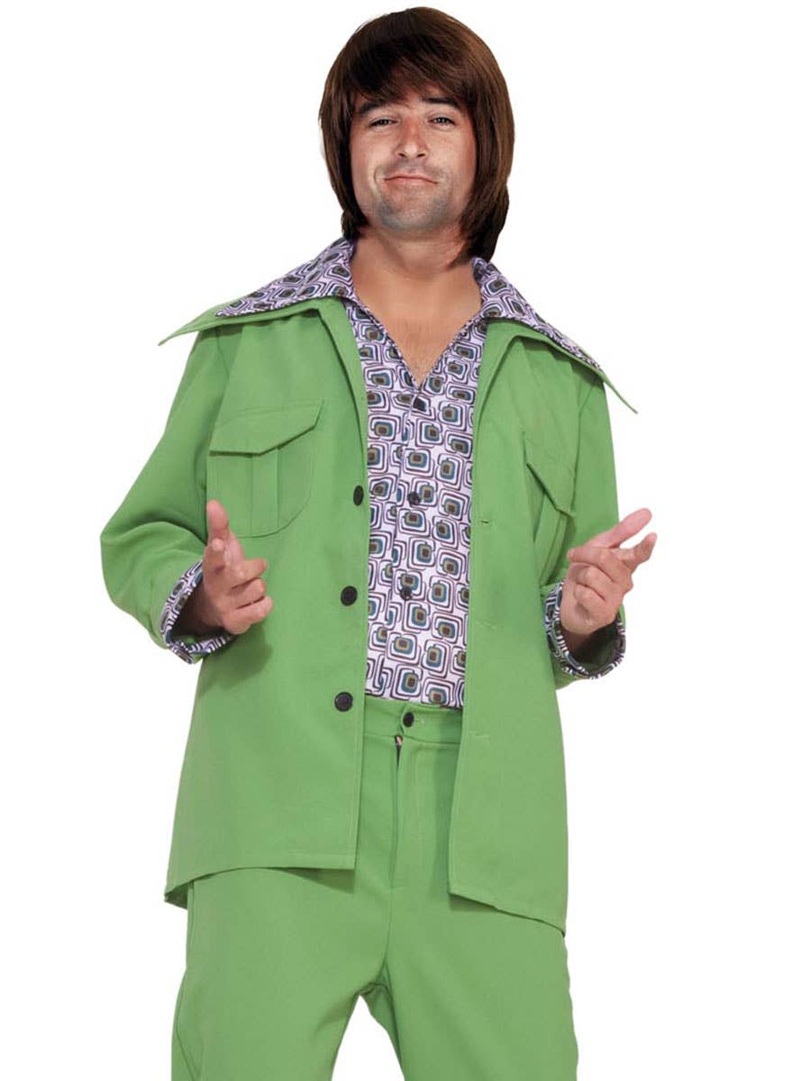 Image of 70's Green Leisure Suit Men's Costume - Close Up Image