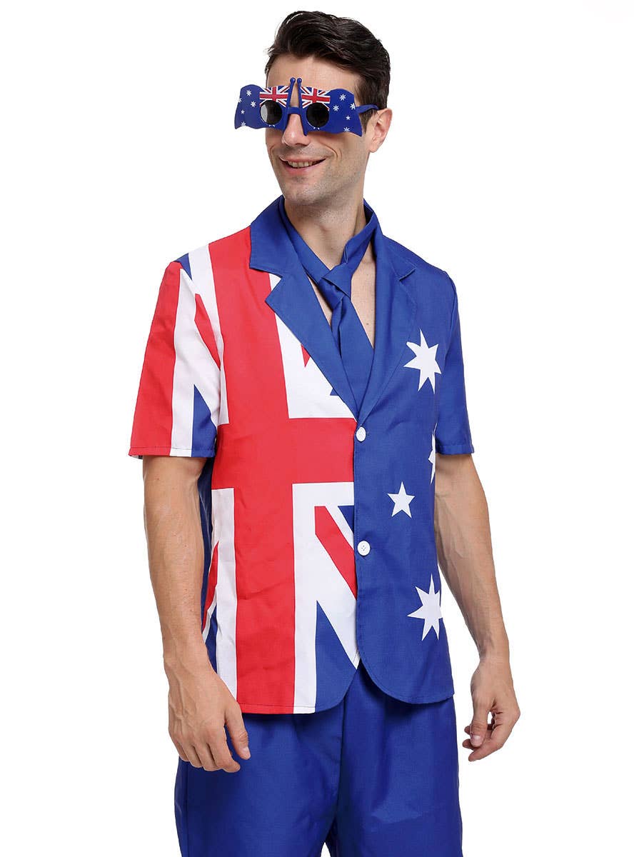 Mens Aussie Flag Print Costume Suit - Close View