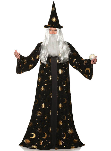 Image of Celestial Black and Gold Men's Wizard Robe Costume