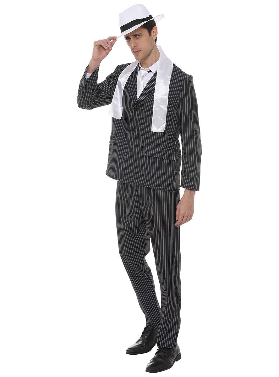 Image of Pinstriped Black and White 1920s Gangster Men's Costume - Alternate Image