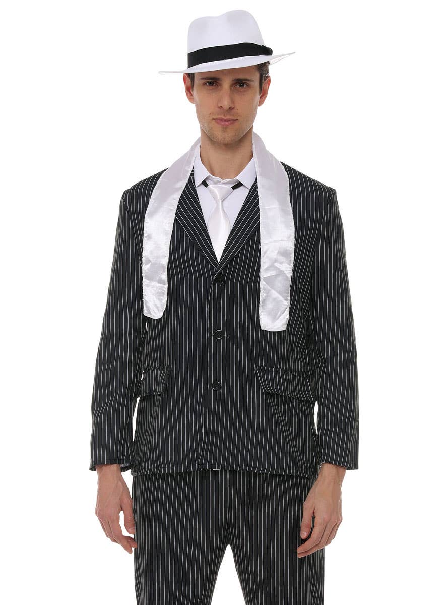 Image of Pinstriped Black and White 1920s Gangster Men's Costume - Close Image