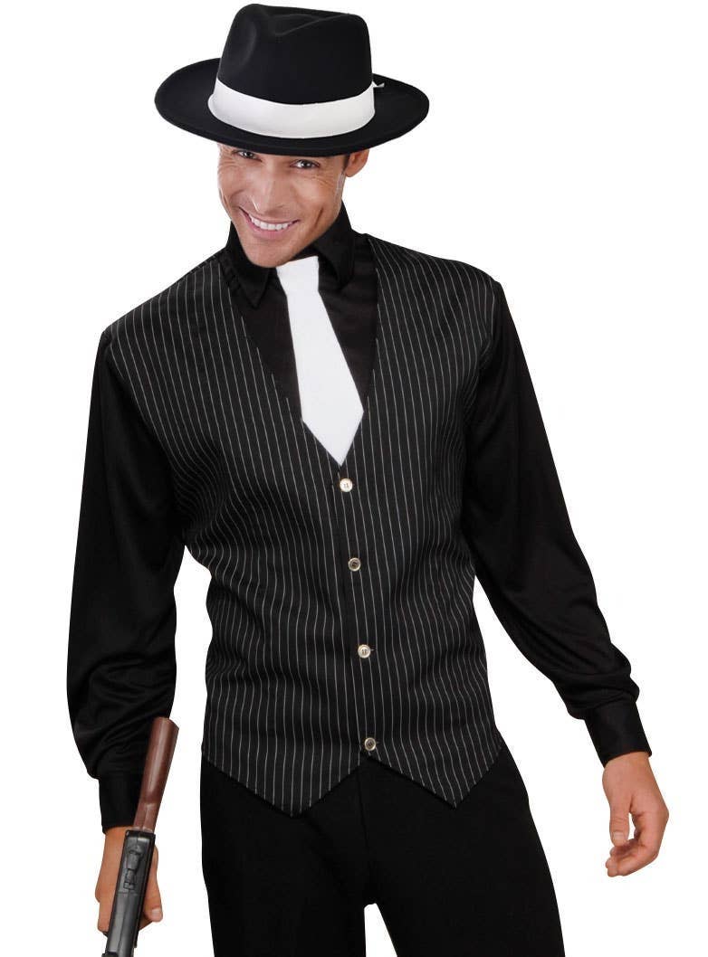 Image of 1920's Gangster Plus Size Men's Pinstripe Costume Shirt
