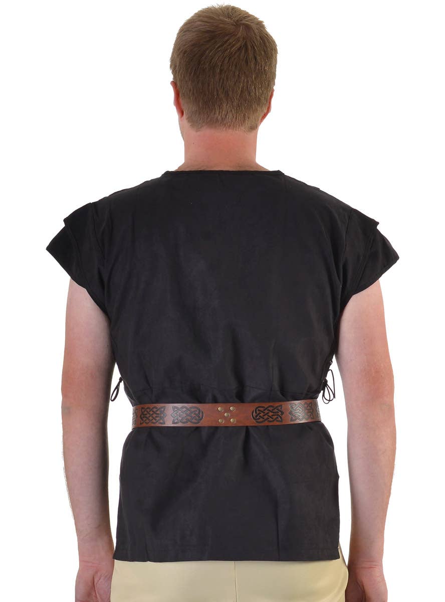 Image of Lace Up Black Suede Men's Medieval Costume Shirt - Close Back Image