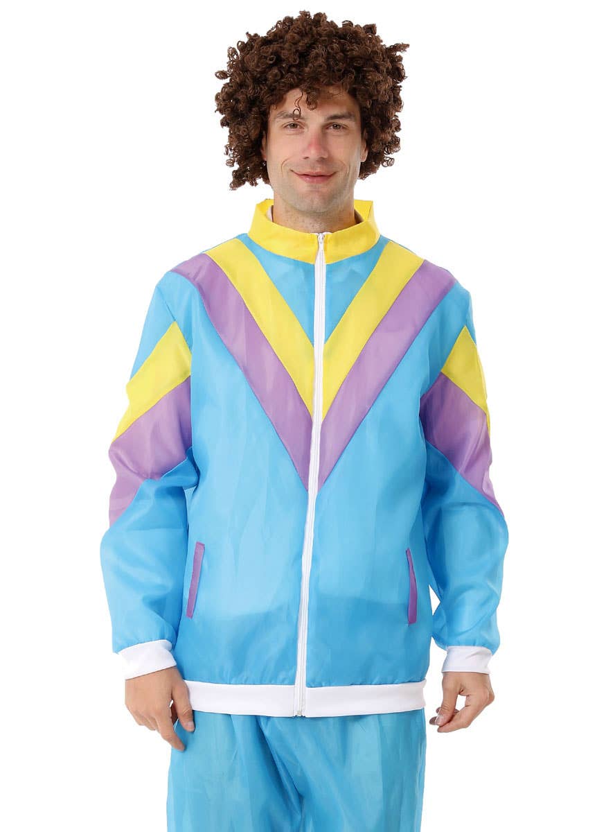 Image of Radical Blue 1980s Men's Shell Suit Costume - Close Image