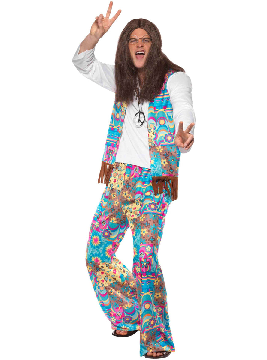 Groovy Colourful Hippie Men's 1970's Costume - Front Image