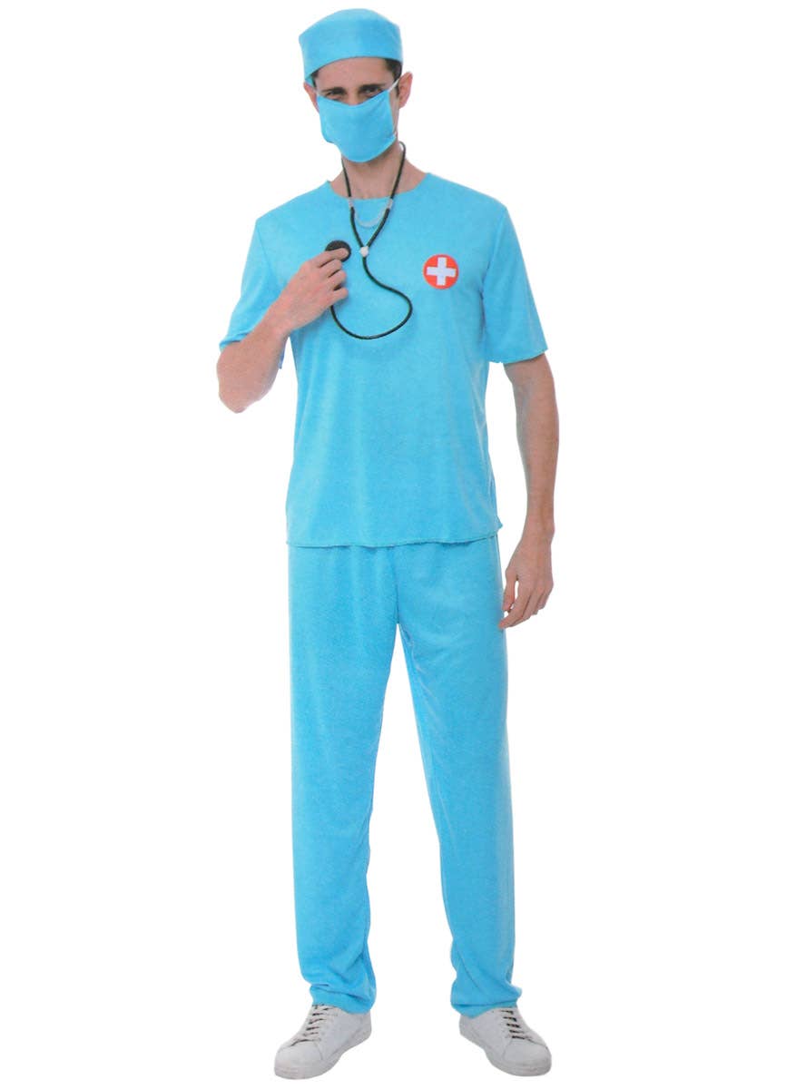 Image of Medical Blue Surgeon Scrubs Men's Costume