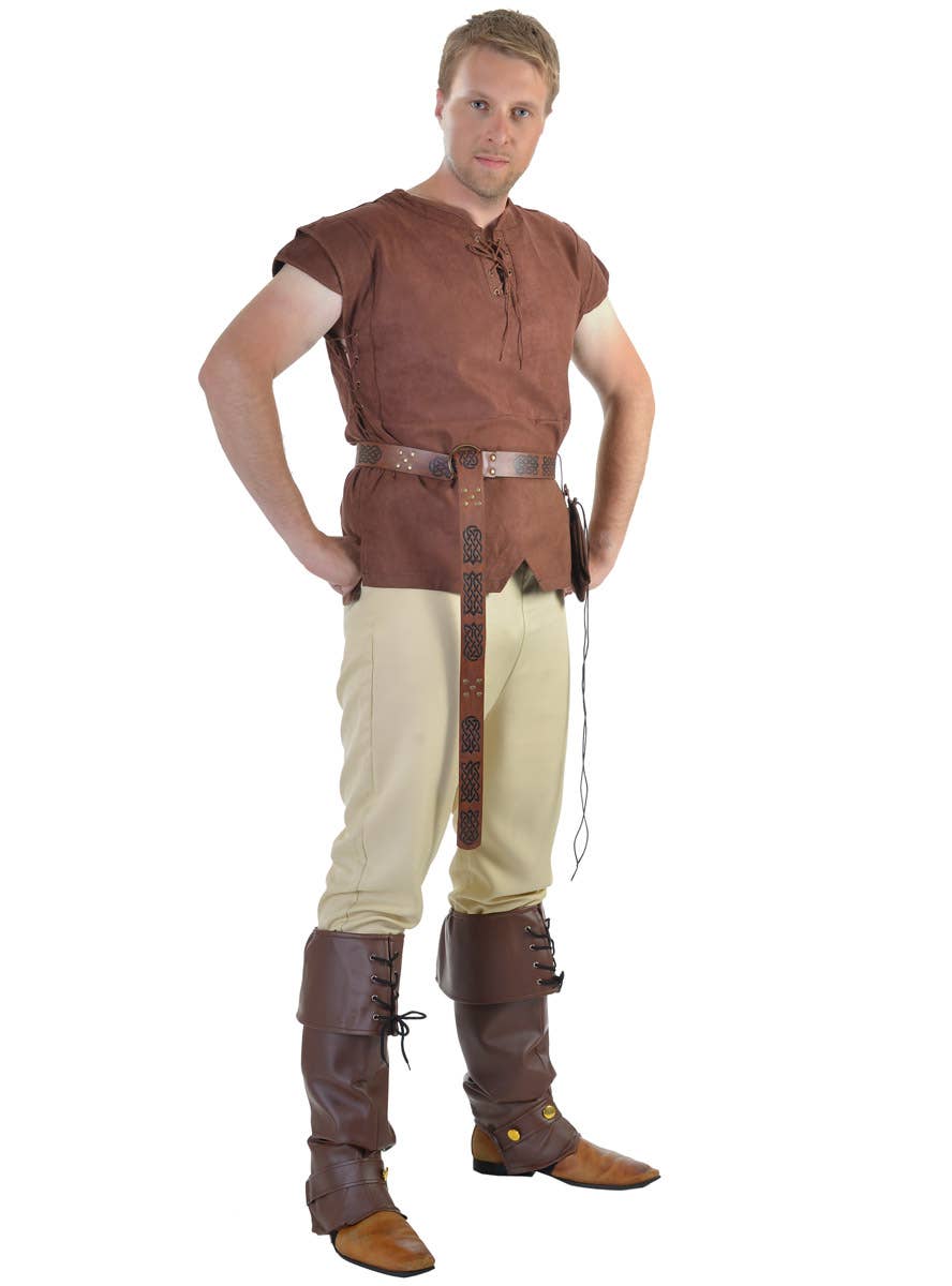 Image of Lace Up Brown Suede Men's Medieval Costume Shirt