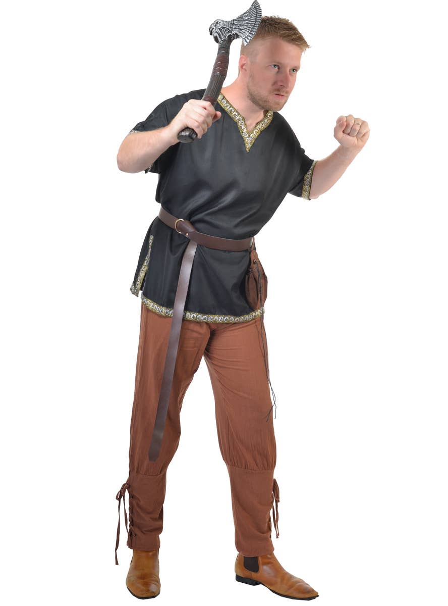 Image of Lace Up Brown Medieval Men's Costume Pants - Alternate Image