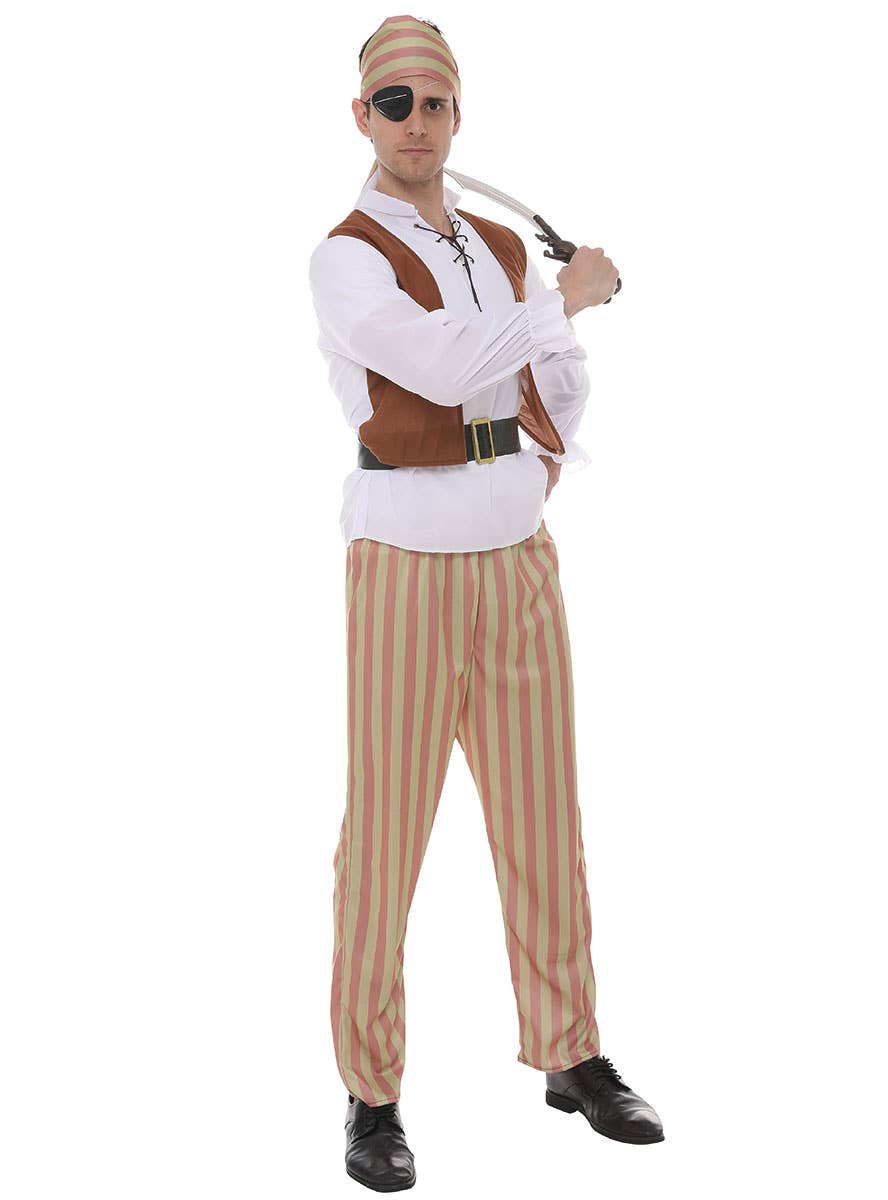 Image of Swashbuckling Brown Striped Pirate Men's Costume - Alternate Image