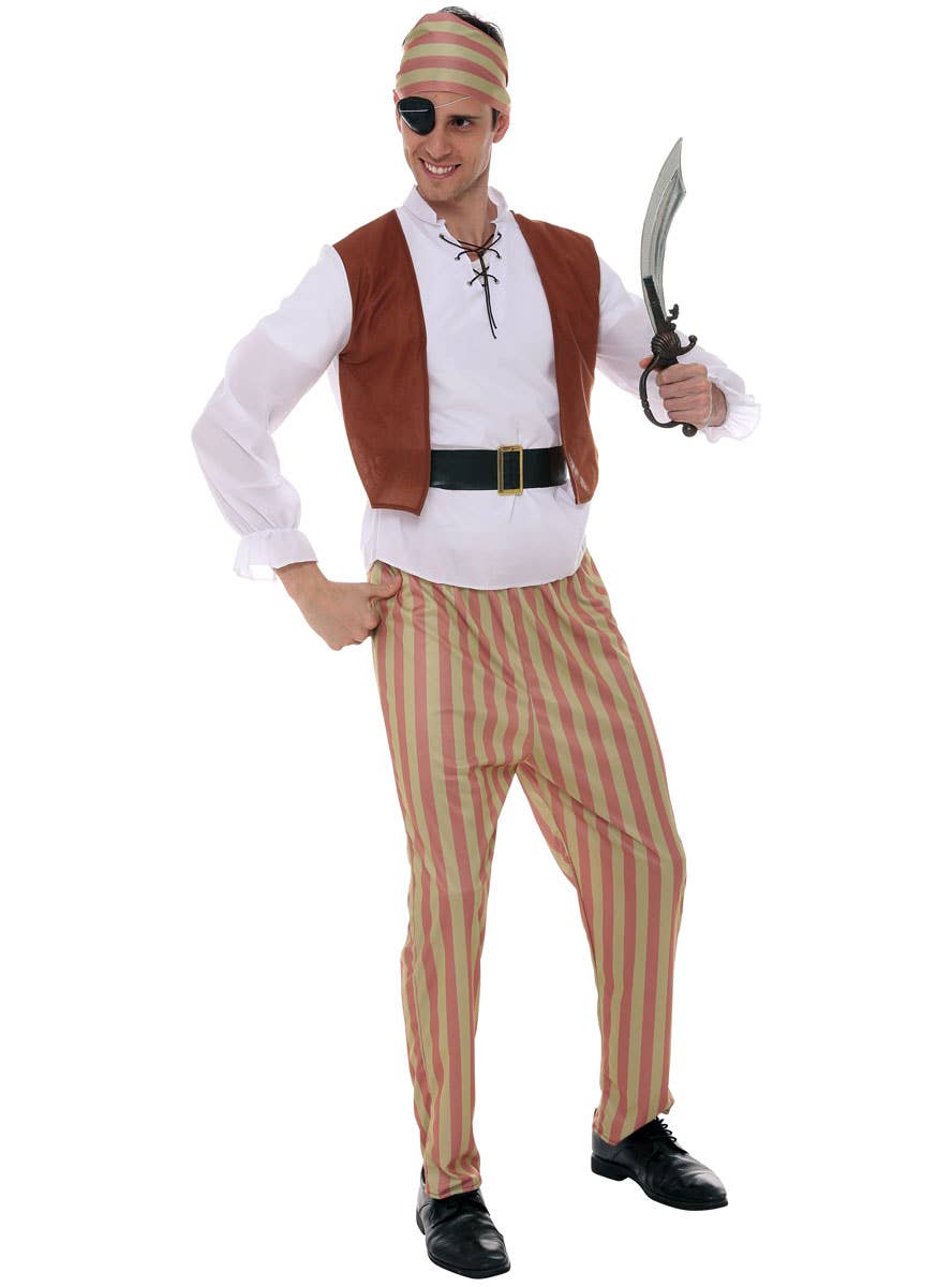 Image of Swashbuckling Brown Striped Pirate Men's Costume - Main Image