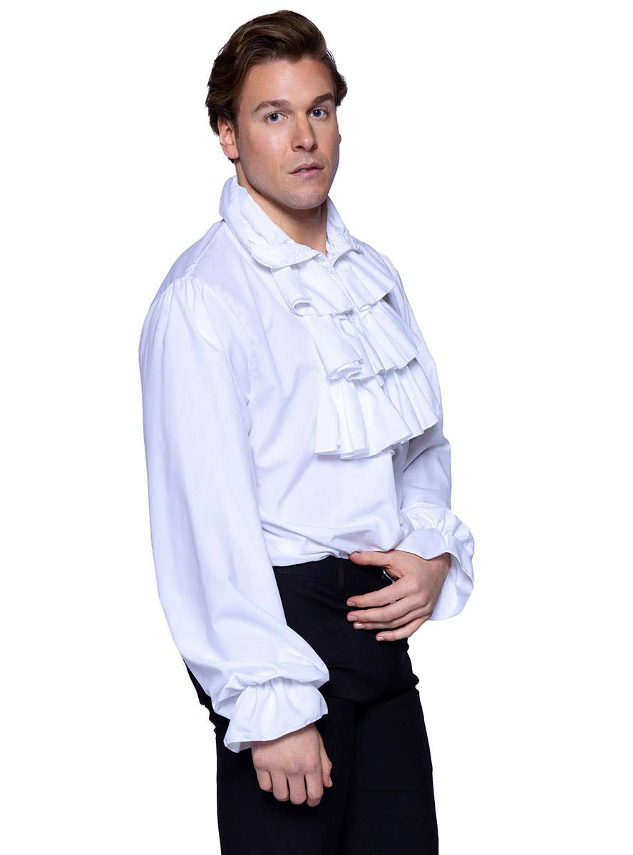 Men's White Ruffle Collar Pirate Shirt Close Side Image