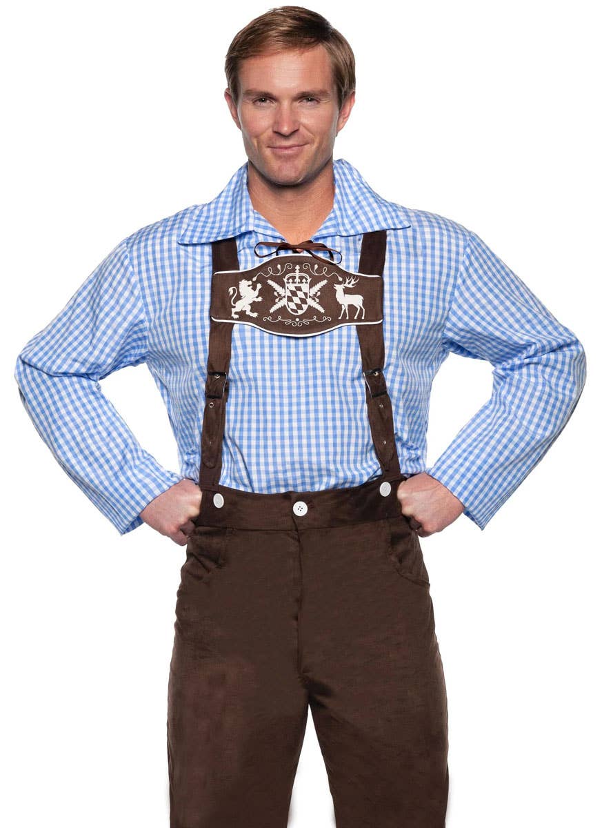 Image of Deluxe Oktoberfest Men's Blue Lederhosen Costume - Close Image