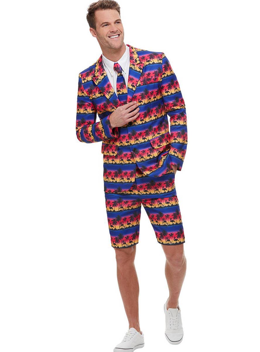 Stand Out Tropical Flamingo Sunset Men's Costume Shorts Suit - Alternative Image