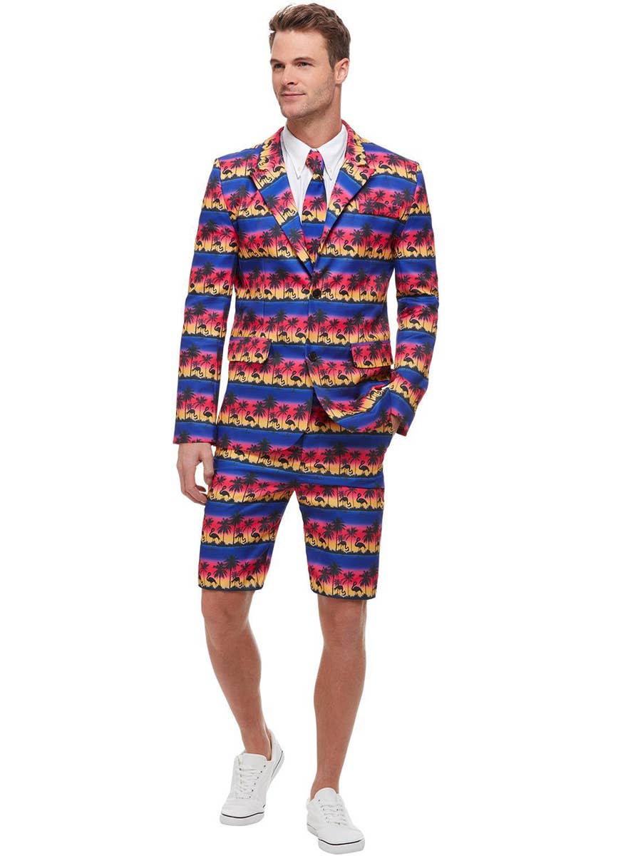 Stand Out Tropical Flamingo Sunset Men's Costume Shorts Suit - Main Image