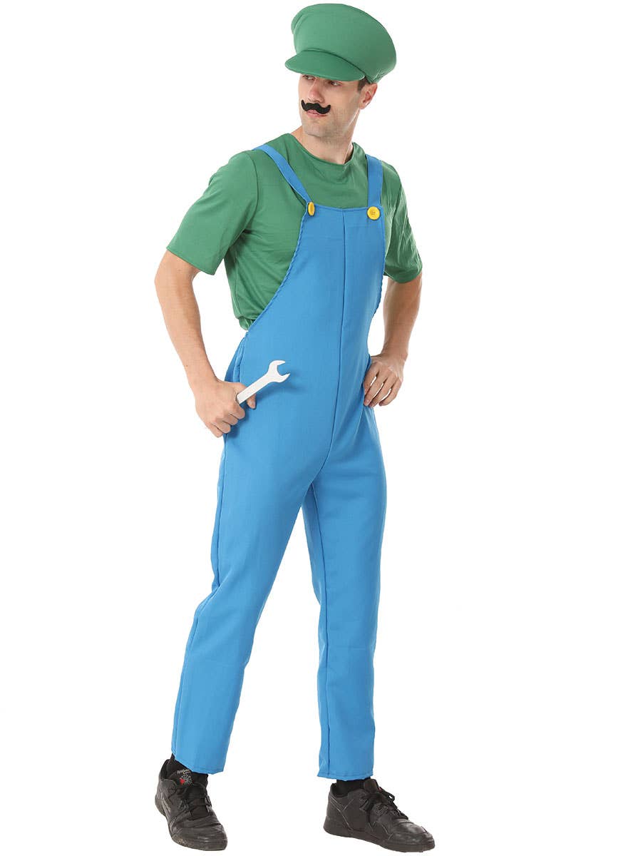 Image of Super Green Plumber Men's Video Game Costume - Alternate Image