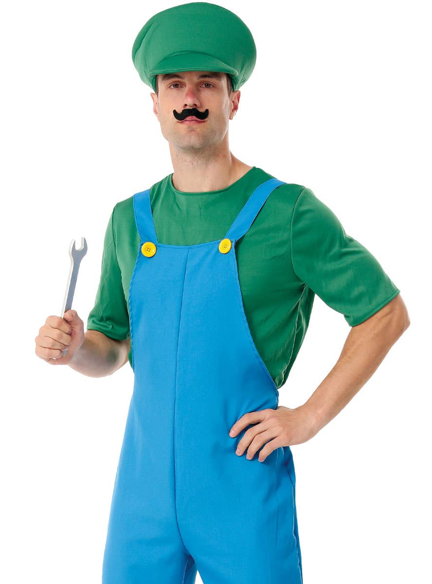 Image of Super Green Plumber Men's Video Game Costume - Close Image