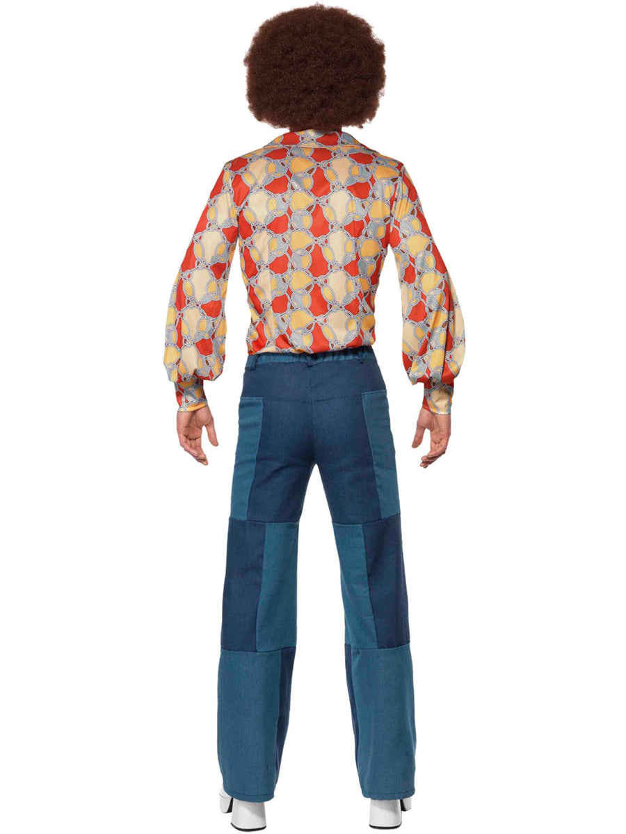 Retro Days Mens Hippie Patchwork Denim Costume - Back Image