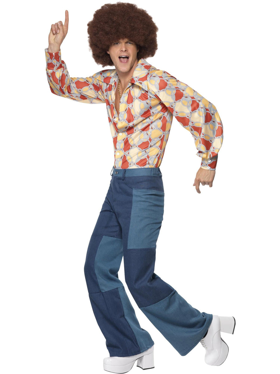 Retro Days Mens Hippie Patchwork Denim Costume - Alternative Image